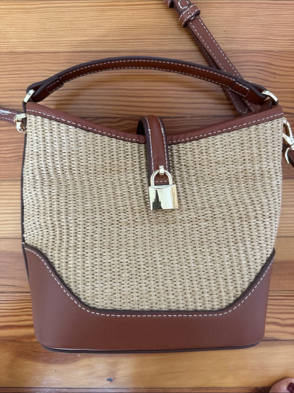 Mango Tan and Brown Raffia Bucket Bag